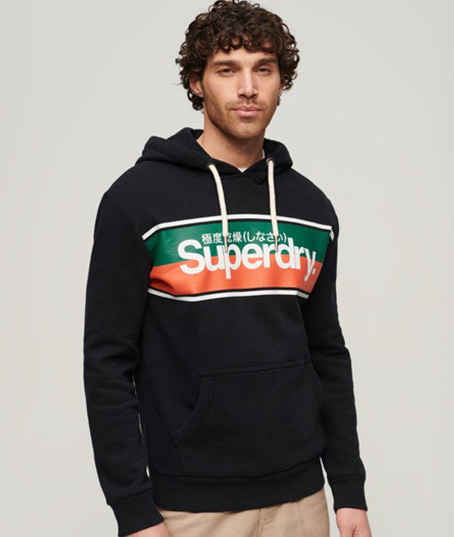 Superdry Herren Core Logo Hoodie mit Streifen Schwarz - Größe: M von Superdry