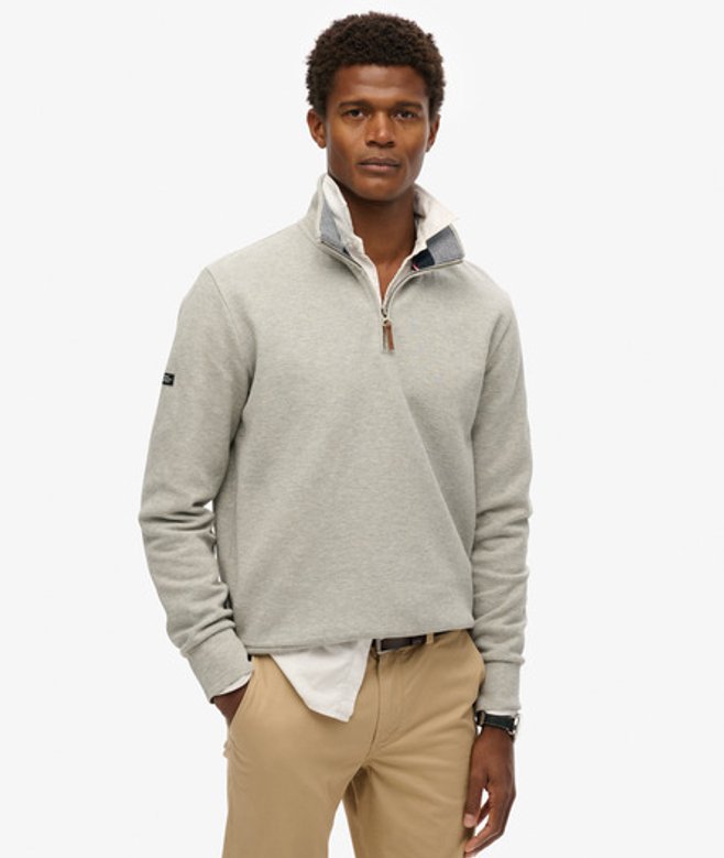 Superdry Herren Core Pikee-sweatshirt mit Halblangem Reißverschluss Grau - Größe: L von Superdry