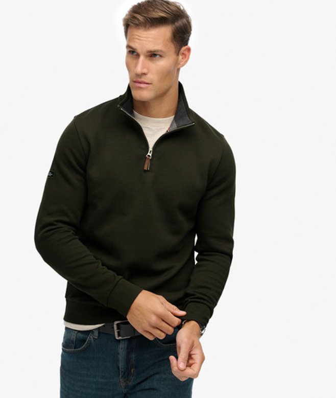 Superdry Herren Core Pikee-sweatshirt mit Halblangem Reißverschluss Green - Größe: Xxl von Superdry