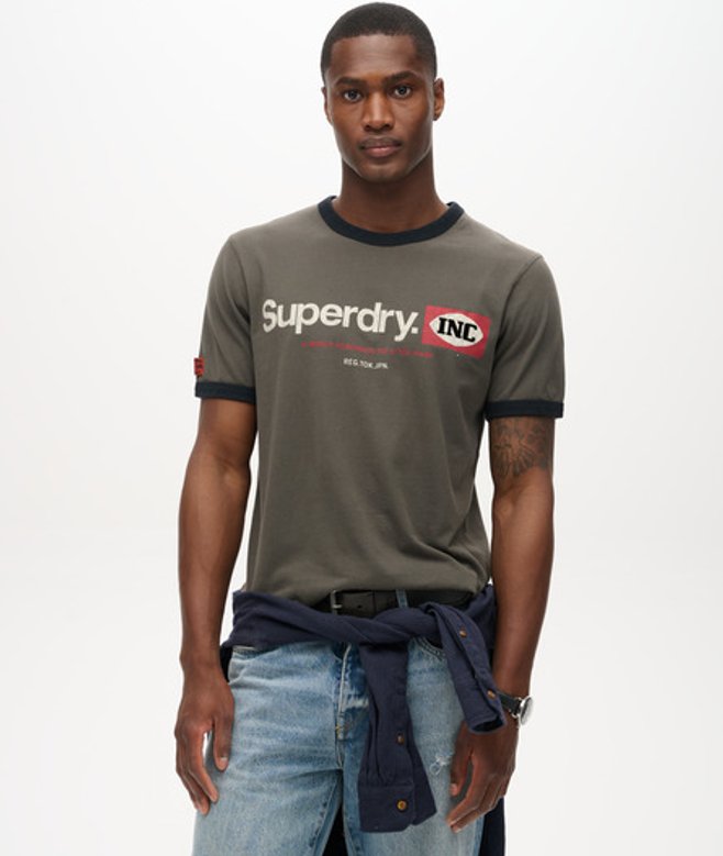 Superdry Herren Core Ringer Workwear T-shirt mit Grafik und Logo Dunkelgrau - Größe: M Superdry Herren Core Ringer Workwear T-shirt mit Grafik und Logo Dunkelgrau - Größe: M von Superdry