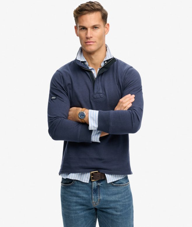 Superdry Herren Cotton Classics Jersey Sweatshirt mit Reißverschluss Navy - Größe: M von Superdry