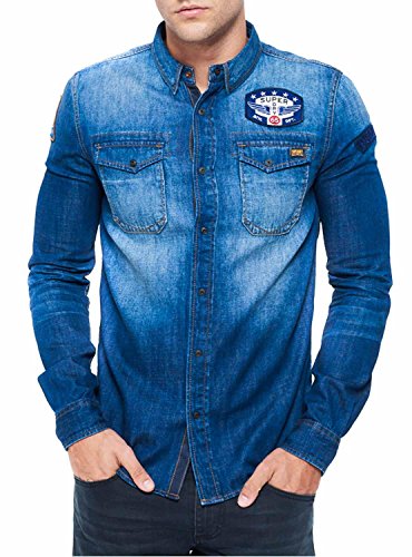 Superdry Herren Dragway Langarm-Jeanshemd mit Aufnähern Freeway Blau XXL Superdry Herren Dragway Langarm-Jeanshemd mit Aufnähern Freeway Blau XXL von Superdry