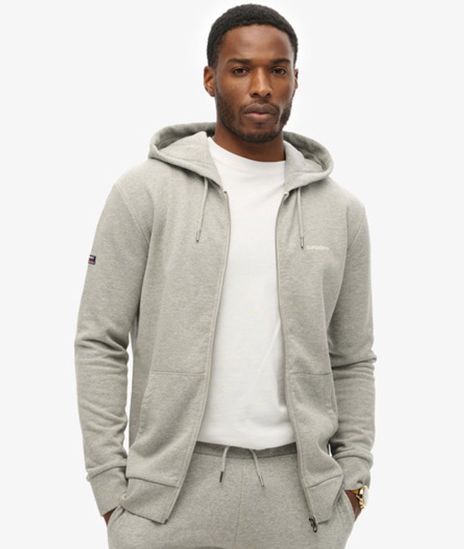 Superdry Herren Einfarbiges Hoodie mit Reißverschluss Grau - Größe: M von Superdry