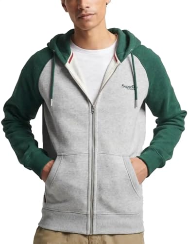 Superdry Herren Essential Baseball Kapuzenjacke Athletikgrau Meliert/Campusgrün Meliert XXL von Superdry