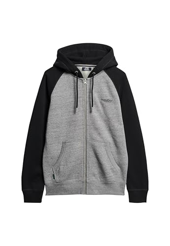 Superdry Herren Essential Baseball Kapuzenjacke Dunkelgrau Fleckig Meliert/Schwarz XXXL von Superdry