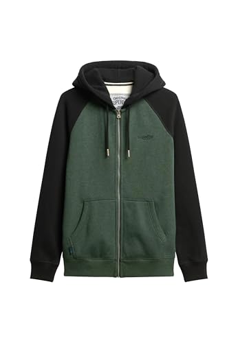 Superdry Herren Essential Baseball Kapuzenjacke Dunkles Waldgrün Meliert/Schwarz XXL von Superdry