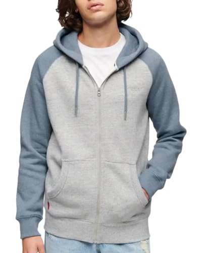 Superdry Herren Essential Baseball Kapuzenjacke Sportlich Grau Meliert/Blaugrau Blau Meliert L von Superdry