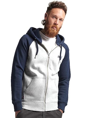 Superdry Herren Essential Baseball Kapuzenjacke Sportlich Grau Meliert/Kräftiges Marineblau Meliert L von Superdry