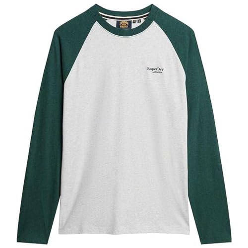 Superdry Herren Essential Baseball LS Top T-Shirt, Grau (Glacier Grey Marl/Buck Green Marl), M von Superdry