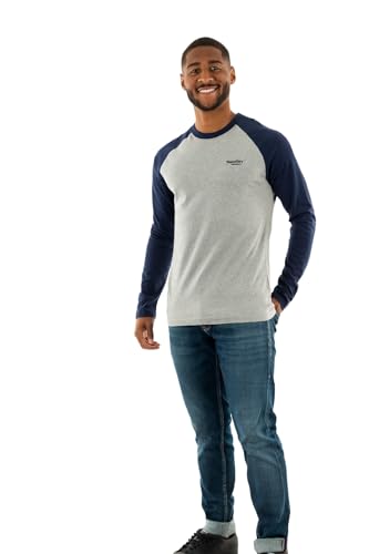 Superdry Herren Essential Baseball LS Top T-Shirt, Grau Marl/Rich Navy, L von Superdry