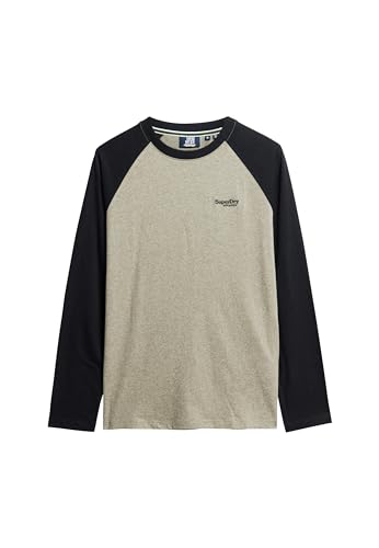 Superdry Herren Essential Baseball-Oberteil mit Langen Ärmeln Asche Olivgrün Meliert/Schwarz M von Superdry