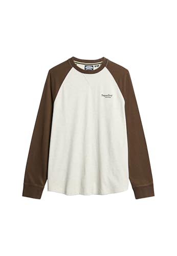 Superdry Herren Essential Baseball-Oberteil mit Langen Ärmeln und Logo Blitzgrau Gesprenkelt/Farnkraut-Braun L von Superdry