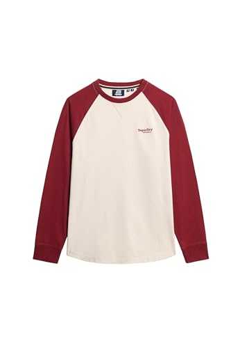 Superdry Herren Essential Baseball-Oberteil mit Langen Ärmeln und Logo Weißer Sand/Sattes Burgunderrot XXL von Superdry