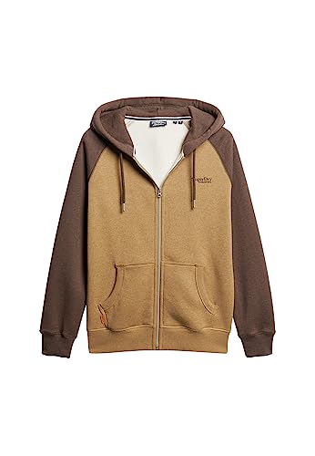 Superdry Herren Essential Baseball Zip Hoodie Sweatshirt, Braun (Buck Tan Brown Marl/Rich Brown Marl), Small von Superdry