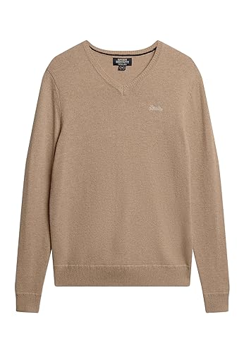 Superdry Herren Essential Emb Vee Knit T-Shirt, Haferflocken, Grau meliert, X-Large von Superdry