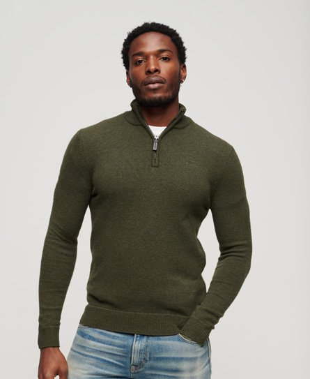 Superdry Men's Essential Strickpullover mit Kurzem Reißverschluss und Stickerei Grün - Größe: XL von Superdry