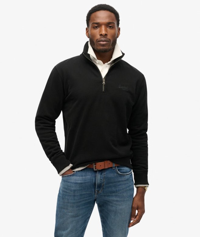 Superdry Herren Essential Henley Sweatshirt mit Logo Schwarz - Größe: S von Superdry
