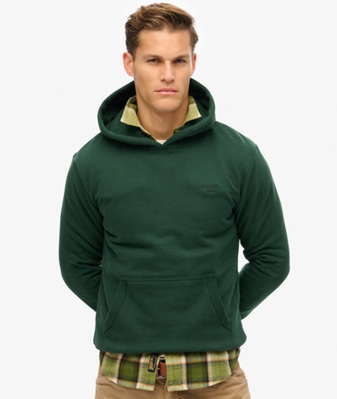 Superdry Herren Leicht Aufgerautes Essential Logo Hoodie Grün - Größe: L von Superdry