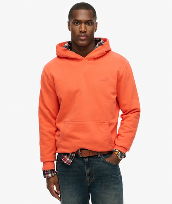Superdry Men's Leicht Aufgerautes Essential Logo Hoodie Koralle - Größe: S von Superdry