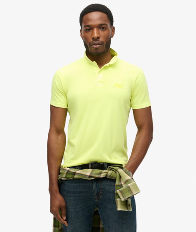 Superdry Herren Essential Jersey-polohemd mit Neonfarbenem Logo Gelb - Größe: M von Superdry