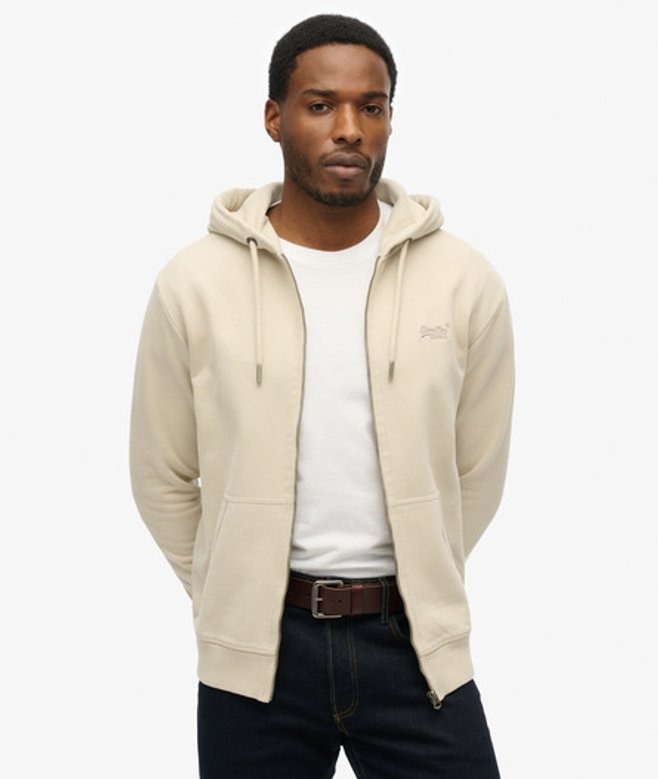 Superdry Men's Essential Logo Zip-hoodie mit Angerauter Innenseite Beige - Größe: M von Superdry