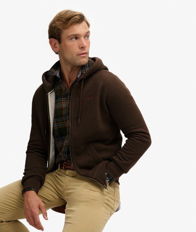 Superdry Herren Essential Logo Zip-hoodie mit Angerauter Innenseite Brown - Größe: M von Superdry