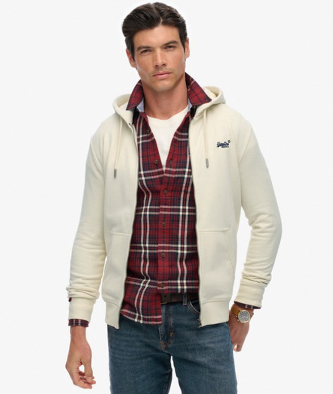 Superdry Herren Essential Logo Zip-hoodie mit Angerauter Innenseite Cream - Größe: S von Superdry