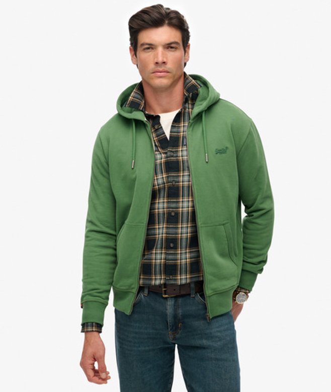 Superdry Herren Essential Logo Zip-hoodie mit Angerauter Innenseite Green - Größe: Xxxl von Superdry