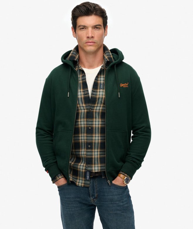 Superdry Herren Essential Logo Zip-hoodie mit Angerauter Innenseite Green - Größe: Xxxl von Superdry