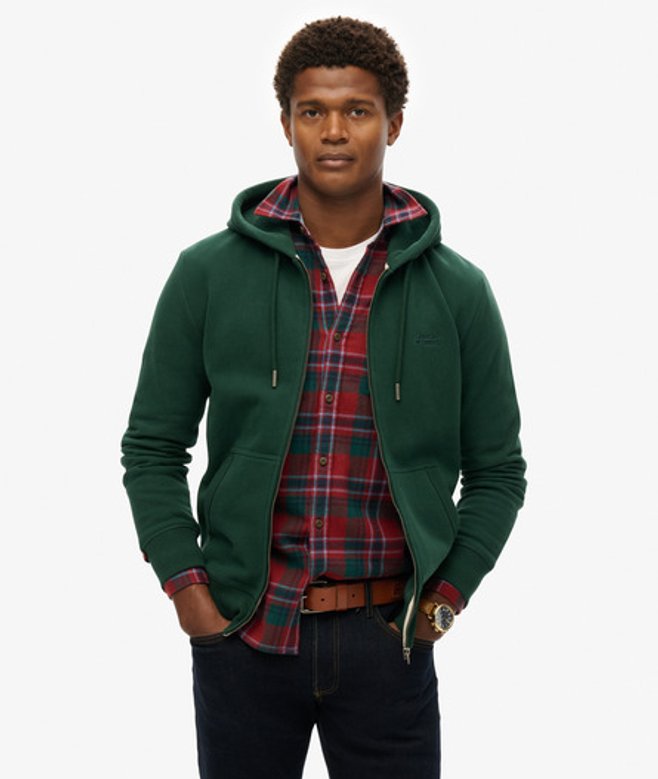 Superdry Herren Essential Logo Zip-hoodie mit Angerauter Innenseite Grün - Größe: M von Superdry