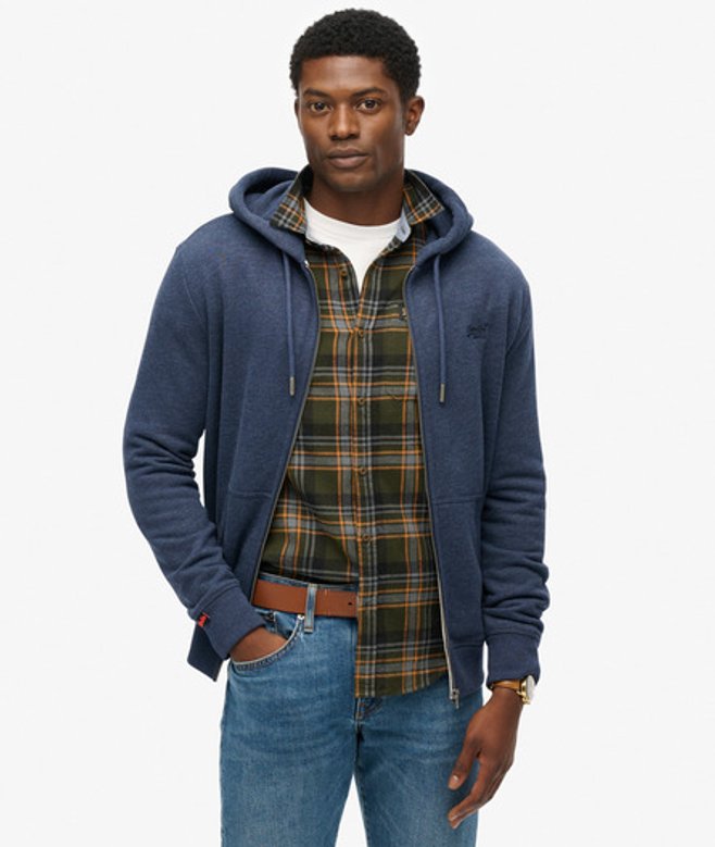 Superdry Herren Essential Logo Zip-hoodie mit Angerauter Innenseite Navy - Größe: XL von Superdry