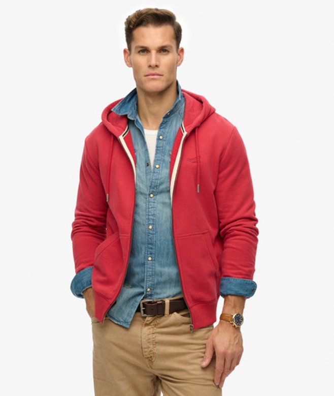 Superdry Herren Essential Logo Zip-hoodie mit Angerauter Innenseite Rot - Größe: M von Superdry