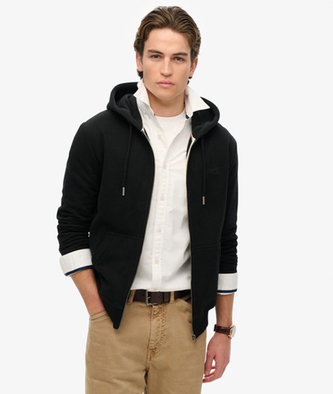 Superdry Herren Essential Logo Zip-hoodie mit Angerauter Innenseite Schwarz - Größe: L von Superdry