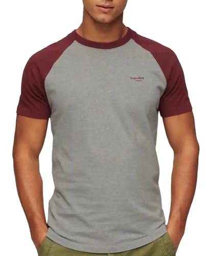 Superdry Herren Essential Logo Baseball T-Shirt, Grau/Rot (Grey Marl/Vintage Red Marl), M von Superdry