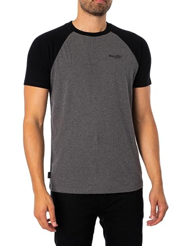 Superdry Herren Essential Logo Baseball T-Shirt, Mehrfarbig (Rich Charcoal Marl/Black), S von Superdry