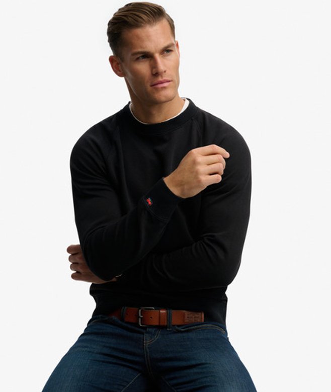 Superdry Herren Essential Logo Raglan-sweatshirt mit Rundhalsausschnitt Black - Größe: L von Superdry