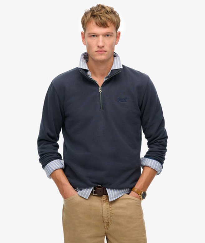 Superdry Herren Essential Logo Sweatshirt mit Halbreißverschluss Navy - Größe: L von Superdry
