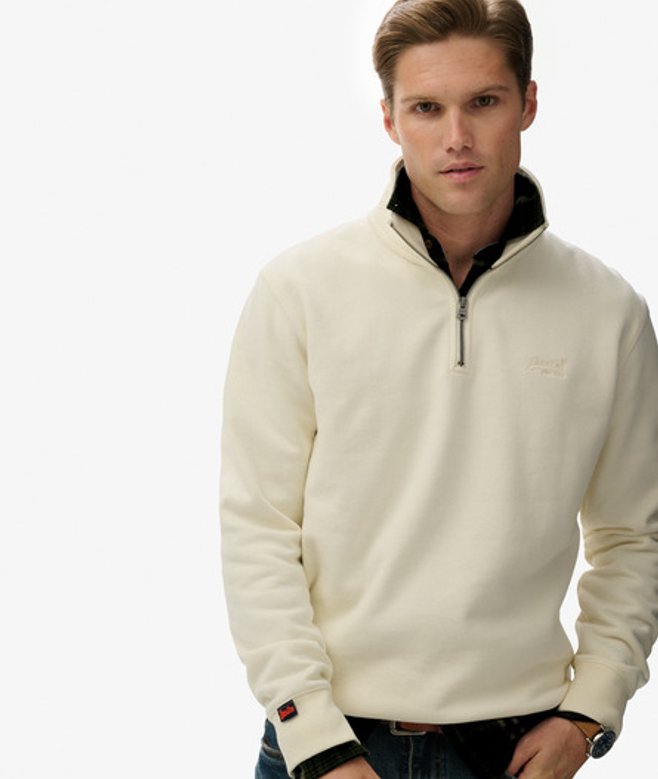 Superdry Herren Essential Logo Sweatshirt mit Reißverschluss Cream - Größe: S von Superdry