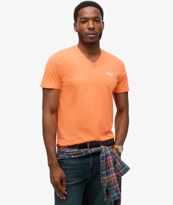 Superdry Herren Essential Logo T-shirt aus Bio-baumwolle mit V-ausschnitt Orange - Größe: M von Superdry