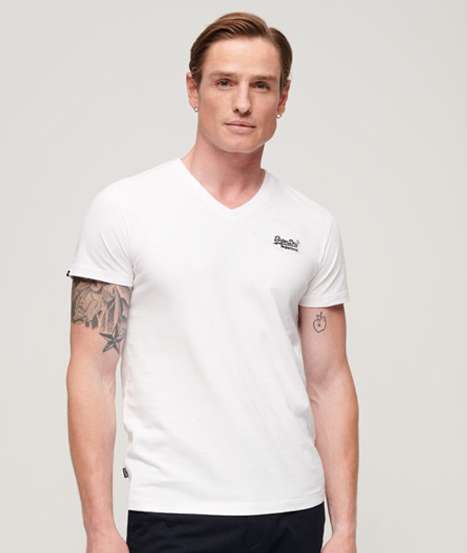 Superdry Herren Essential Logo T-shirt aus Bio-baumwolle mit V-ausschnitt Weiß - Größe: L von Superdry