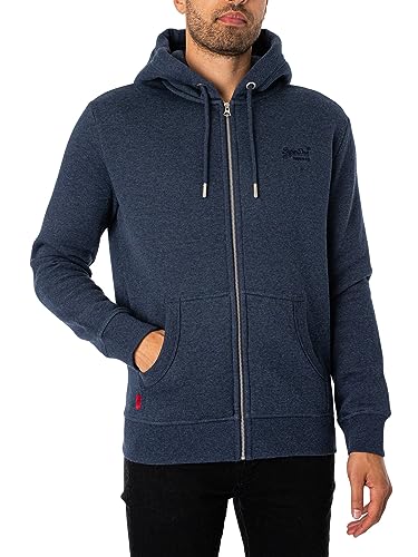 Superdry Herren Essential Logo Zip Hoodie Sweatshirt, Marineblau Vintage Marl, XL von Superdry