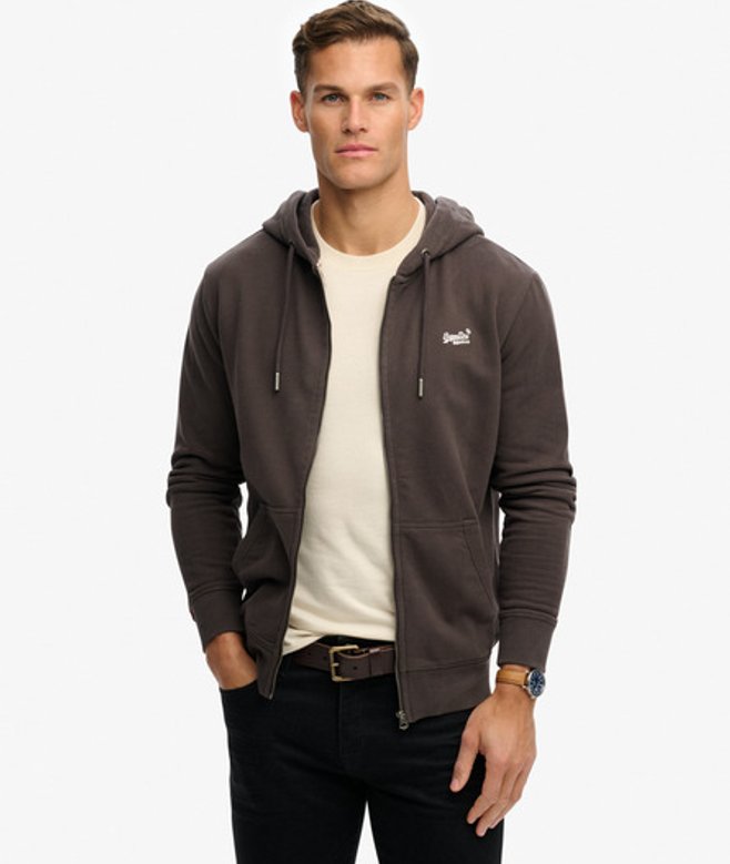 Superdry Herren Essential Logo Zip-hoodie mit Angerauter Innenseite Black - Größe: XL von Superdry
