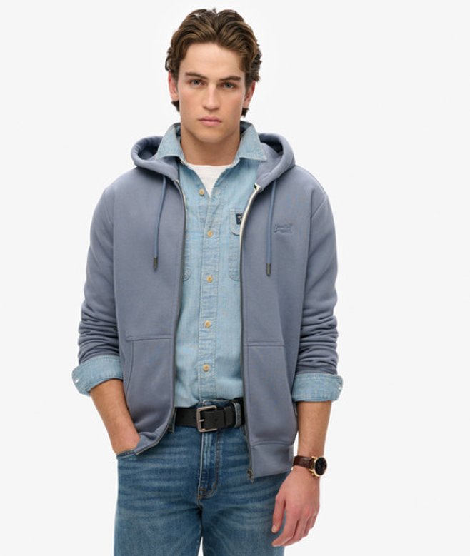 Superdry Herren Essential Logo Zip-hoodie mit Angerauter Innenseite Blue - Größe: M von Superdry