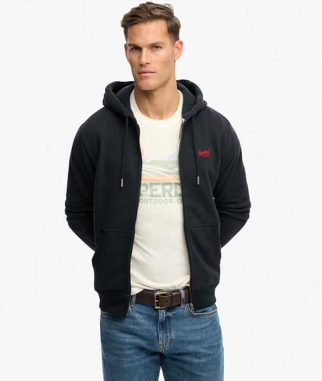 Superdry Herren Essential Logo Zip-hoodie mit Angerauter Innenseite Navy - Größe: M von Superdry