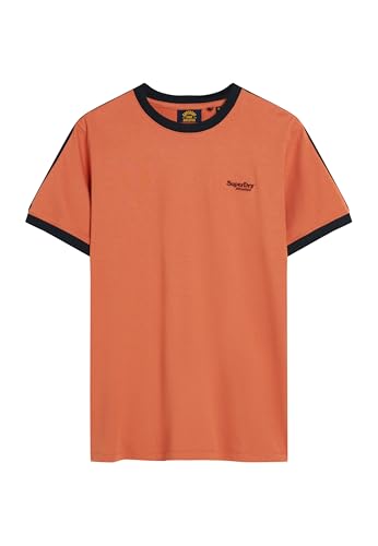 Superdry Herren Essential Retro T-Shirt mit Logo Mango Orange/Finster Marineblau XXL von Superdry