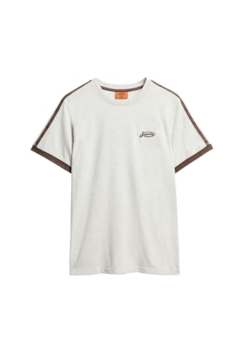 Superdry Herren Essential Retro T-Shirt mit Streifen und Logo Blitz Grau Gesprenkelt XL von Superdry