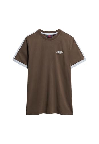 Superdry Herren Essential Retro T-Shirt mit Streifen und Logo Farnkraut-Braun S von Superdry