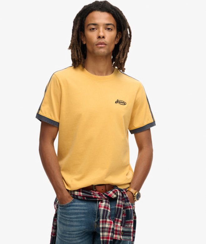 Superdry Herren Essential Retro T-shirt mit Streifen und Logo Gelb - Größe: L von Superdry