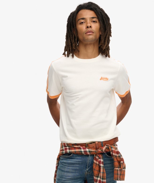 Superdry Herren Essential Retro T-shirt mit Streifen und Logo Weiß - Größe: L von Superdry