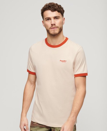 Superdry Herren Essential Ringer-T-Shirt mit Logo Beige - Größe: Xxl von Superdry